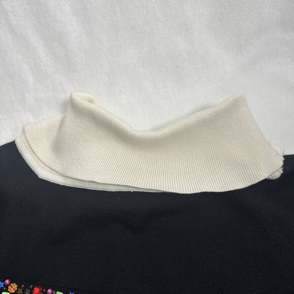 Vtg Christmas Sweater Ornaments Beaded Sequins Ribbon Black White S/M Holiday - Picture 14 of 14